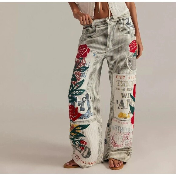 Free People Pants - Free People We The Free Lost And Found Boyfriend Jeans Pants Patchwork M 288815